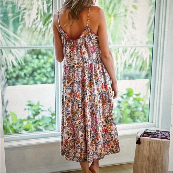 NATURAL LIFE Floral Midi Dress with Pink and Orange Accents - Picture 3 of 3